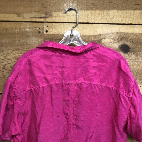 LEFT ON FRIDAY Short Sleeve Button Down Shirt Womens Size S/M 100% Silk Pink - Picture 9 of 11